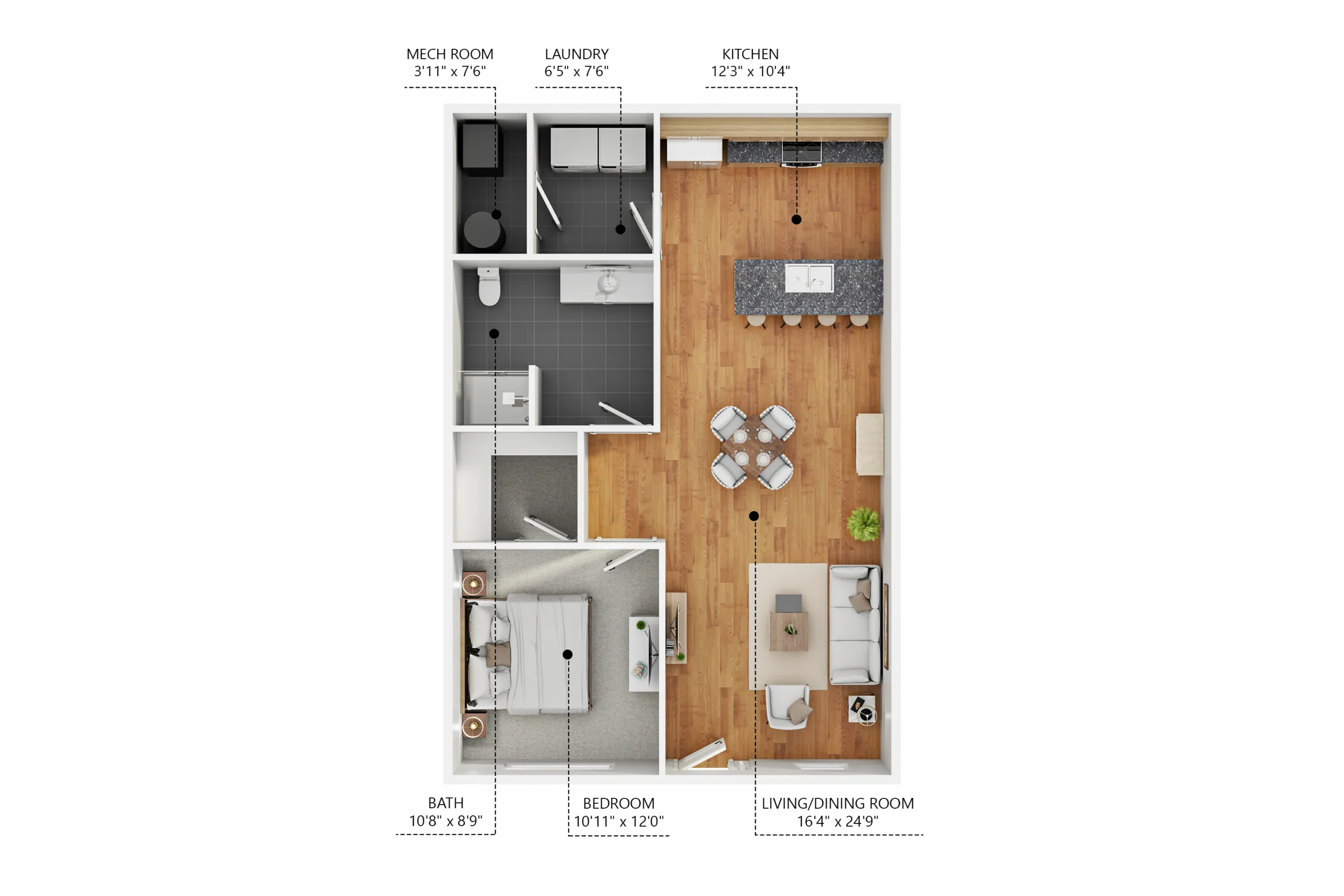Schoolyard 1 bed 1bath dim plan