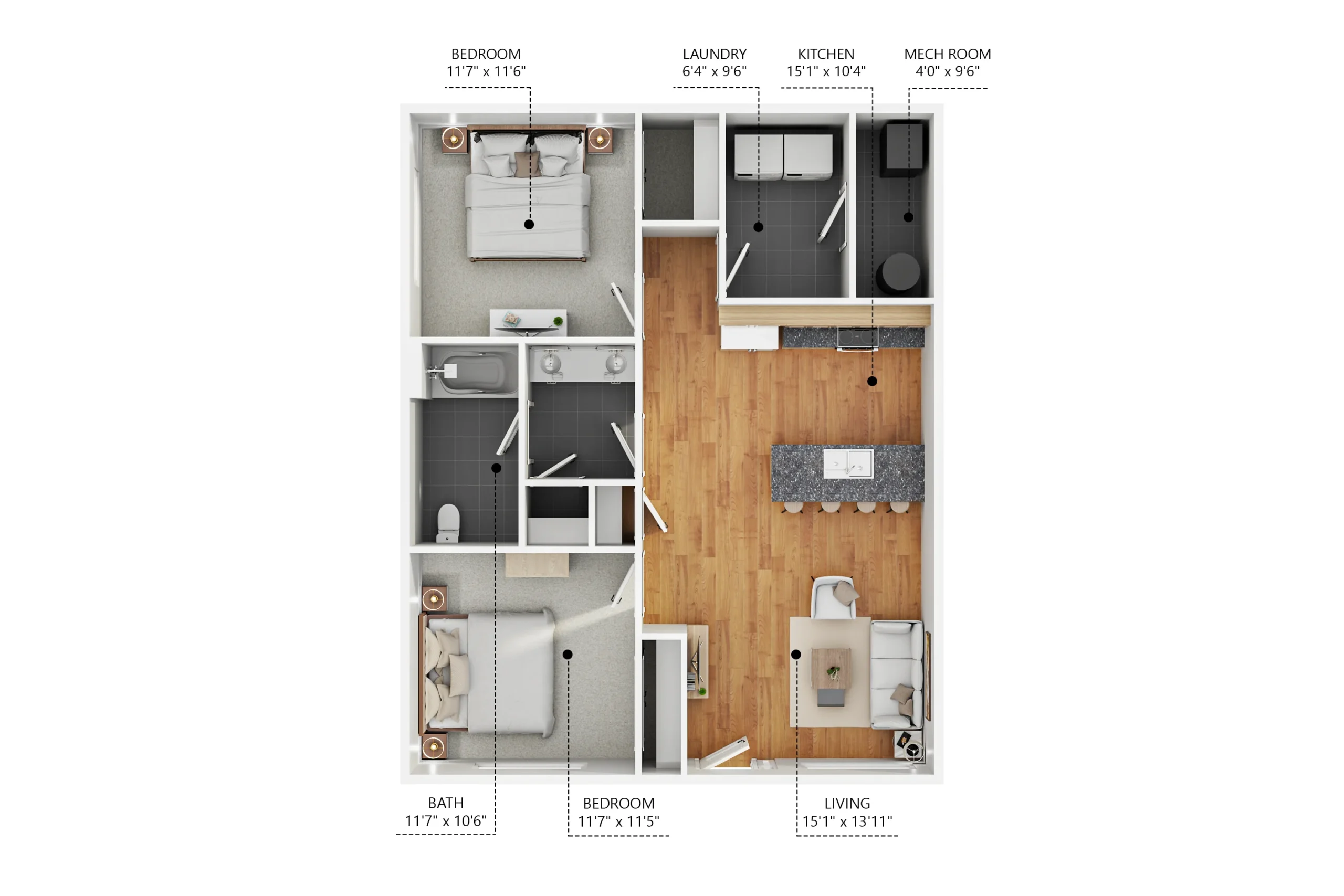 Schoolyard 2 bed 1bath dim plan