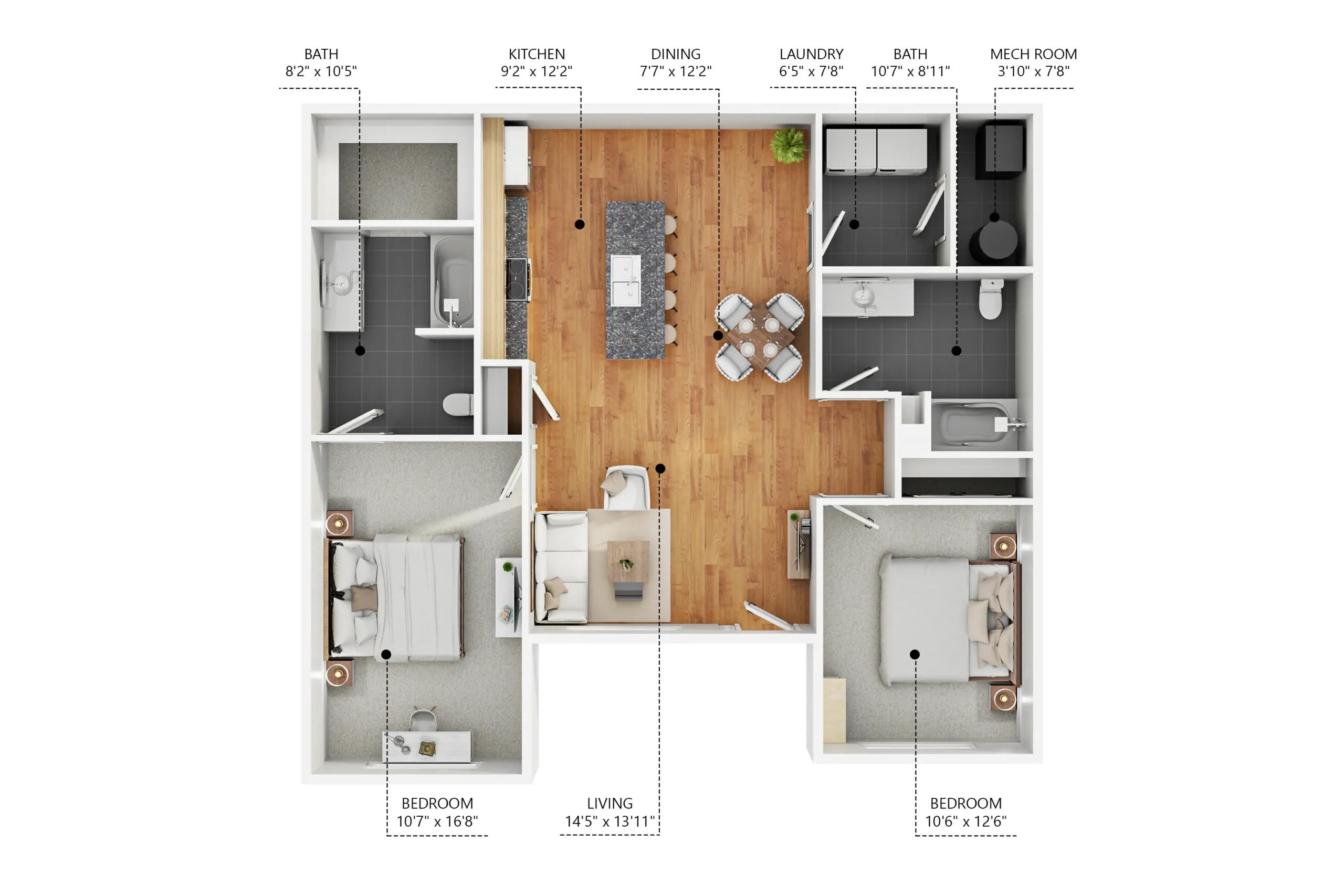 Schoolyard 2 bed 2 bath dim plan